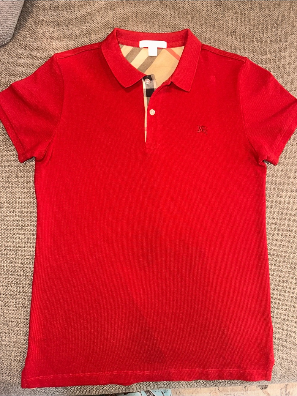 Burberry Red Kids Polo with Signature Check Placket